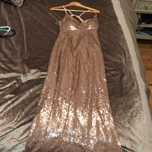 Rose gold sequin maxi backless bridesmaid dress